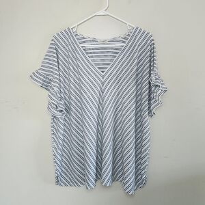 Women's Max Studio Striped Ruffle Sleeve Top Sz 2X